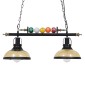 GloboStar® BILLIARD 00972 Vintage Κρεμαστό Φωτιστικό Καμπάνα Δίφωτο 2 x E27 IP20 Mαύρο Μέταλλο με Μελί Γυαλί - Μ71 x Π25 x Υ30cm