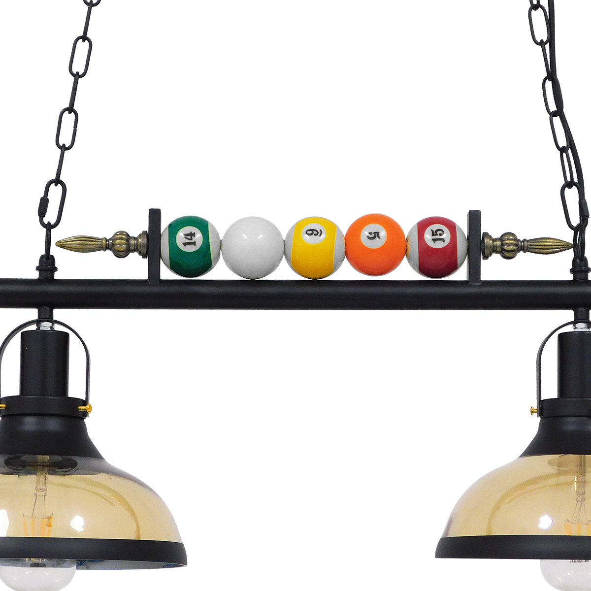 GloboStar® BILLIARD 00972 Vintage Κρεμαστό Φωτιστικό Καμπάνα Δίφωτο 2 x E27 IP20 Mαύρο Μέταλλο με Μελί Γυαλί - Μ71 x Π25 x Υ30cm