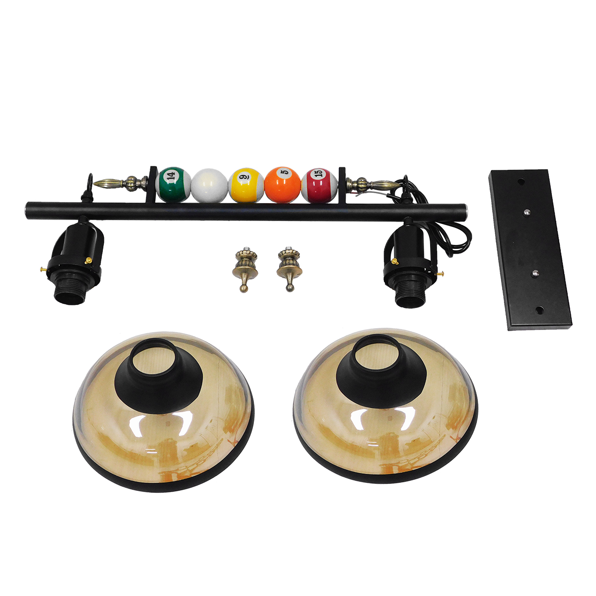 GloboStar® BILLIARD 00972 Vintage Κρεμαστό Φωτιστικό Καμπάνα Δίφωτο 2 x E27 IP20 Mαύρο Μέταλλο με Μελί Γυαλί - Μ71 x Π25 x Υ30cm