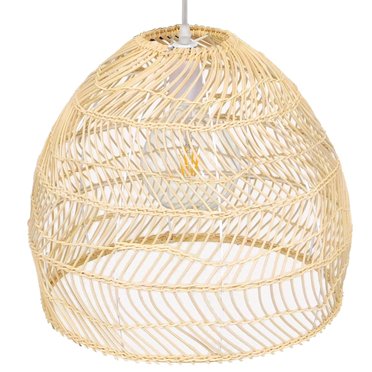 GloboStar® MALIBU 00973 Boho Κρεμαστό Φωτιστικό Πλέγμα Μονόφωτο 1 x E27 IP20 Μπεζ Ξύλο - Μ40 x Π40 x Υ35cm