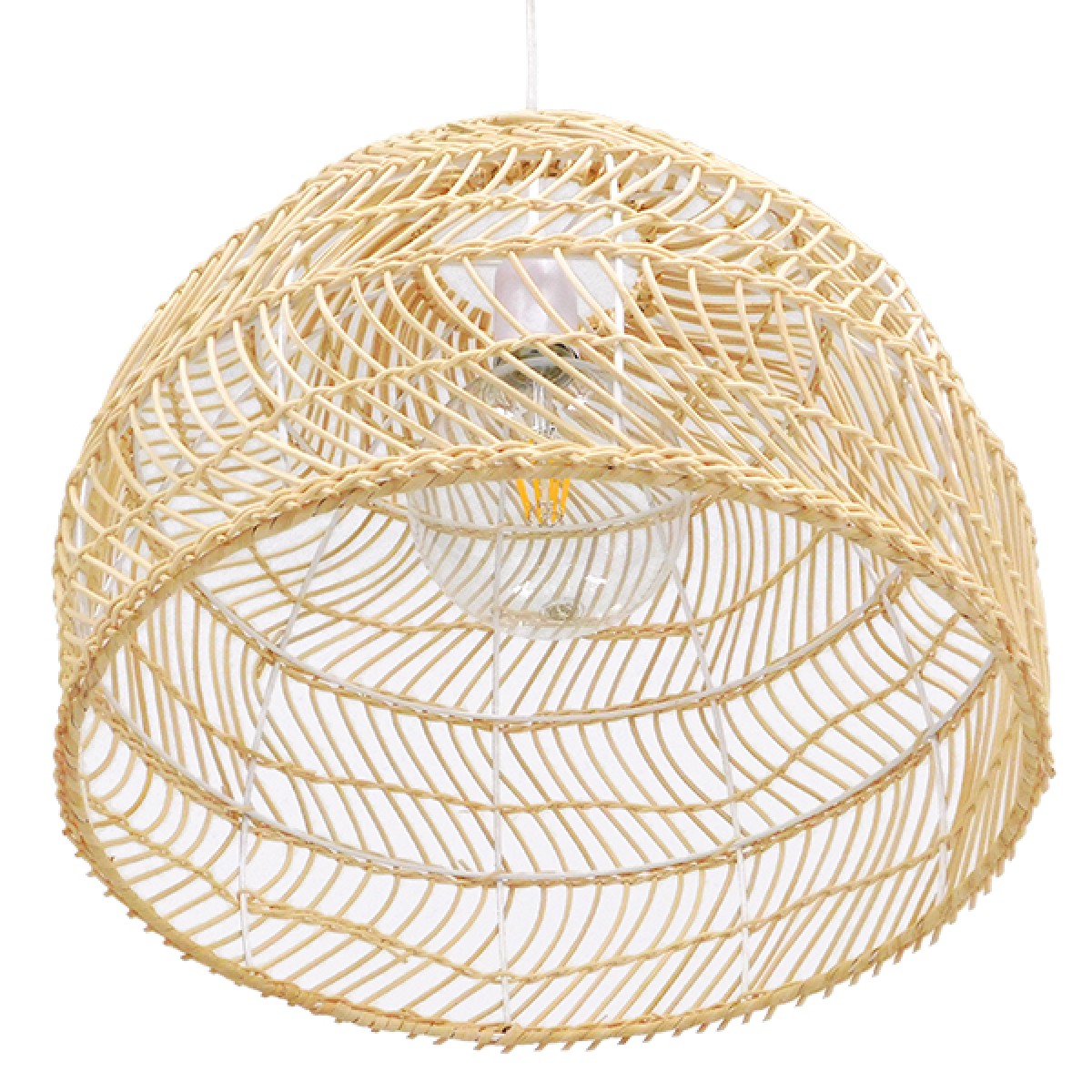 GloboStar® MALIBU 00973 Boho Κρεμαστό Φωτιστικό Πλέγμα Μονόφωτο 1 x E27 IP20 Μπεζ Ξύλο - Μ40 x Π40 x Υ35cm