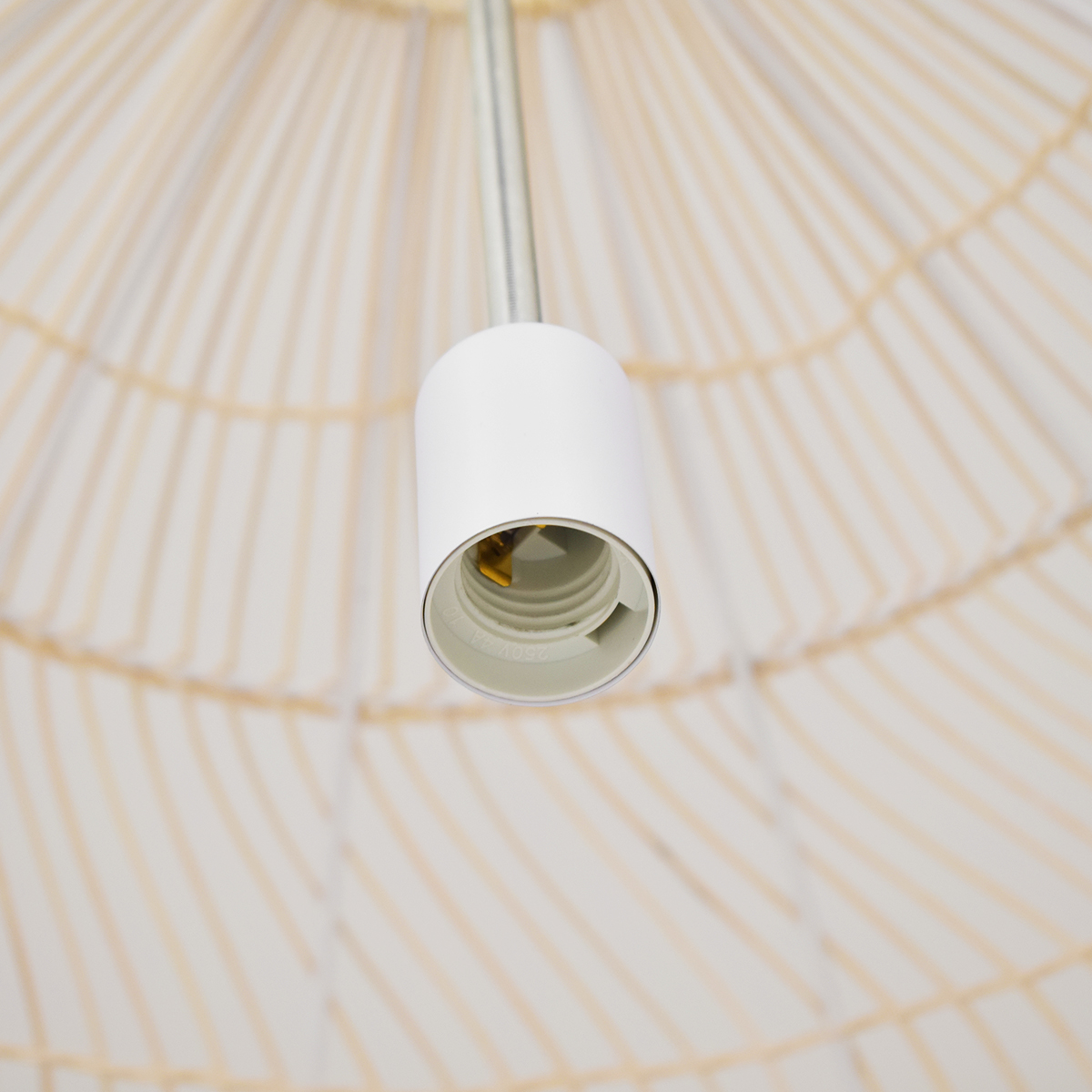 GloboStar® MALIBU 00974 Boho Κρεμαστό Φωτιστικό Πλέγμα Μονόφωτο 1 x E27 IP20 Μπεζ Ξύλο - Μ100 x Π100 x Υ86cm