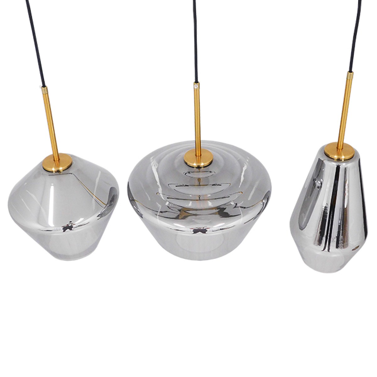 GloboStar® AMARIS 00975 Μοντέρνο Κρεμαστό Φωτιστικό Ανάρτηση Τρίφωτο 3 x E27 IP20 Χρυσό Μέταλλο με Ασημί Γυαλί - Μ75 x Π30 x Υ30cm