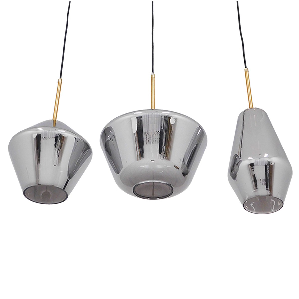 GloboStar® AMARIS 00975 Μοντέρνο Κρεμαστό Φωτιστικό Ανάρτηση Τρίφωτο 3 x E27 IP20 Χρυσό Μέταλλο με Ασημί Γυαλί - Μ75 x Π30 x Υ30cm