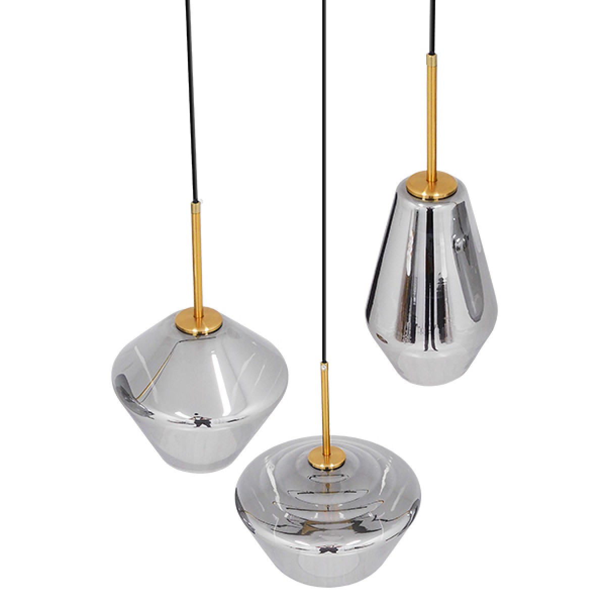 GloboStar® AMARIS 00976 Μοντέρνο Κρεμαστό Φωτιστικό Ανάρτηση Τρίφωτο 3 x E27 IP20 Χρυσό Μέταλλο με Ασημί Γυαλί - Μ50 x Π50 x Y30cm