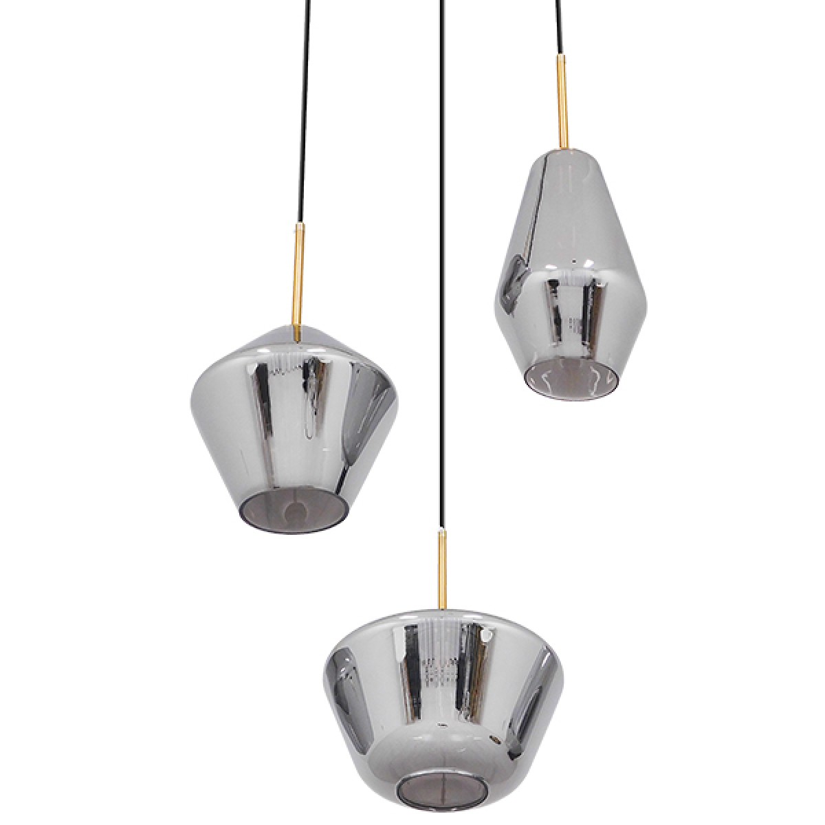 GloboStar® AMARIS 00976 Μοντέρνο Κρεμαστό Φωτιστικό Ανάρτηση Τρίφωτο 3 x E27 IP20 Χρυσό Μέταλλο με Ασημί Γυαλί - Μ50 x Π50 x Y30cm
