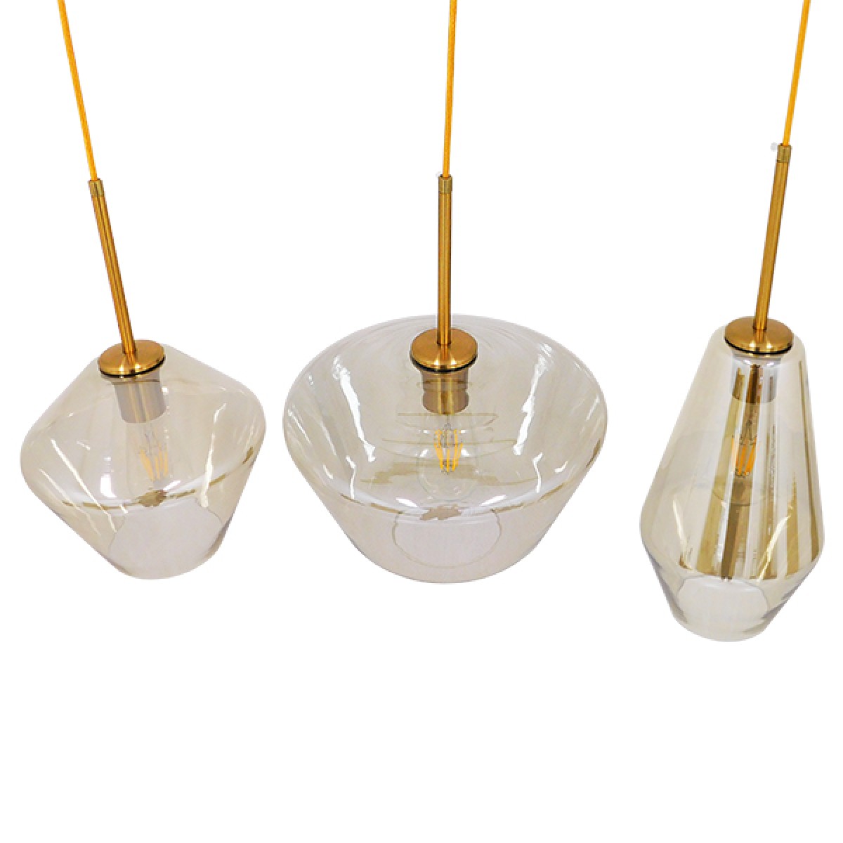 GloboStar® AMARIS 00977 Μοντέρνο Κρεμαστό Φωτιστικό Ανάρτηση Τρίφωτο 3 x E27 IP20 Χρυσό Μέταλλο με Μελί Γυαλί - Μ75 x Π30 x Υ30cm