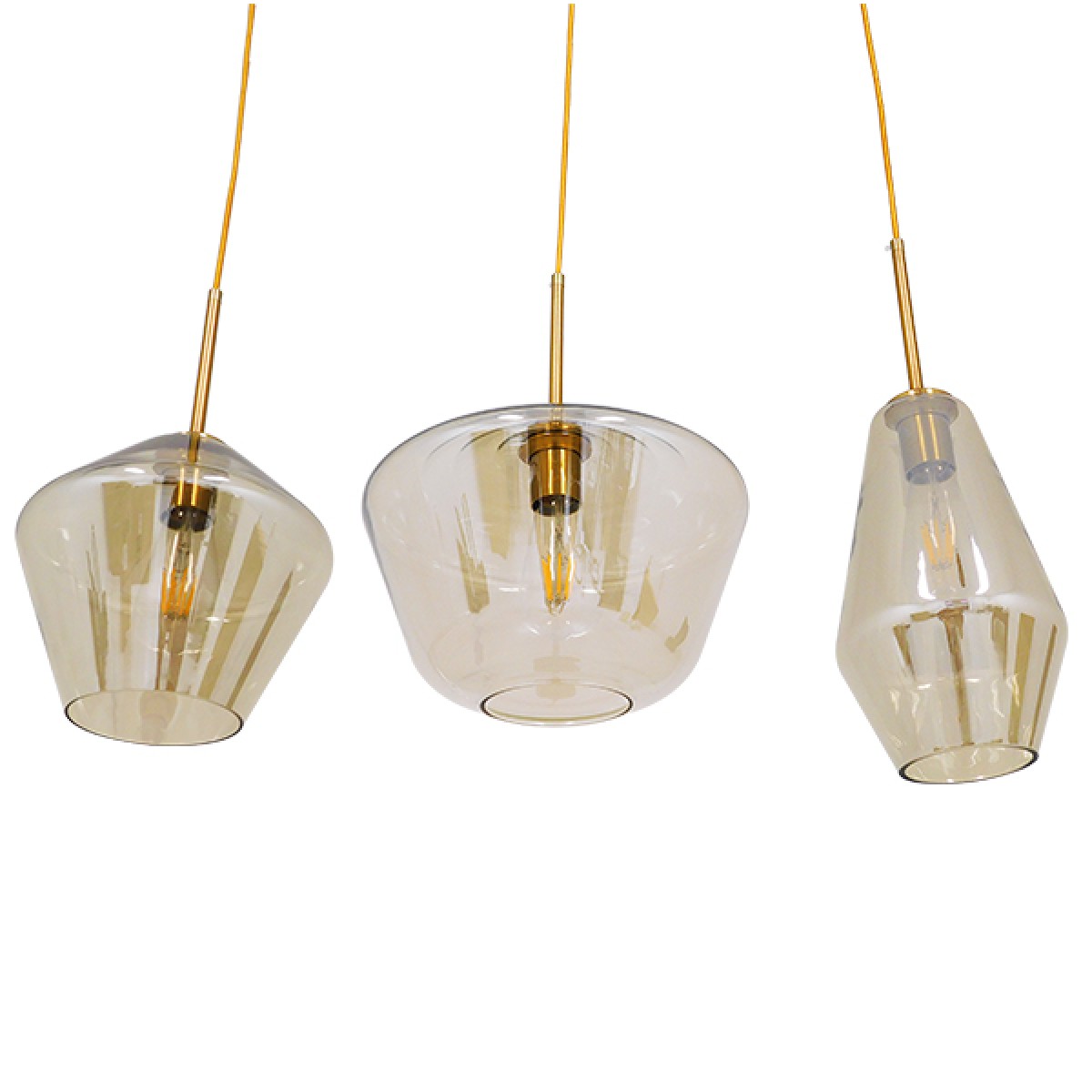 GloboStar® AMARIS 00977 Μοντέρνο Κρεμαστό Φωτιστικό Ανάρτηση Τρίφωτο 3 x E27 IP20 Χρυσό Μέταλλο με Μελί Γυαλί - Μ75 x Π30 x Υ30cm