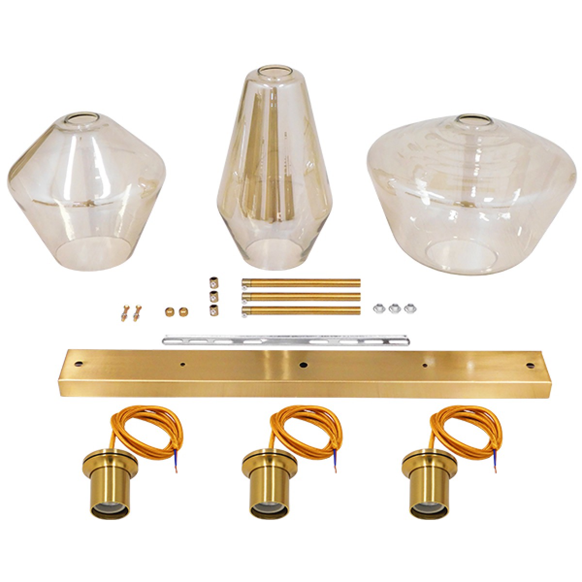 GloboStar® AMARIS 00977 Μοντέρνο Κρεμαστό Φωτιστικό Ανάρτηση Τρίφωτο 3 x E27 IP20 Χρυσό Μέταλλο με Μελί Γυαλί - Μ75 x Π30 x Υ30cm