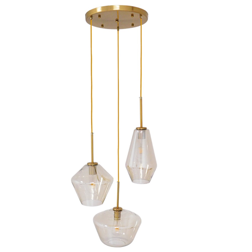 GLOBOSTAR® AMARIS 00978 Μοντέρνο Κρεμαστό Φωτιστικό Οροφής με Ντουί 3 x E27 AC 220-240V IP20 - Χρυσό Πλατίνα & Μελί - Μ50 x Π50 x Υ30cm