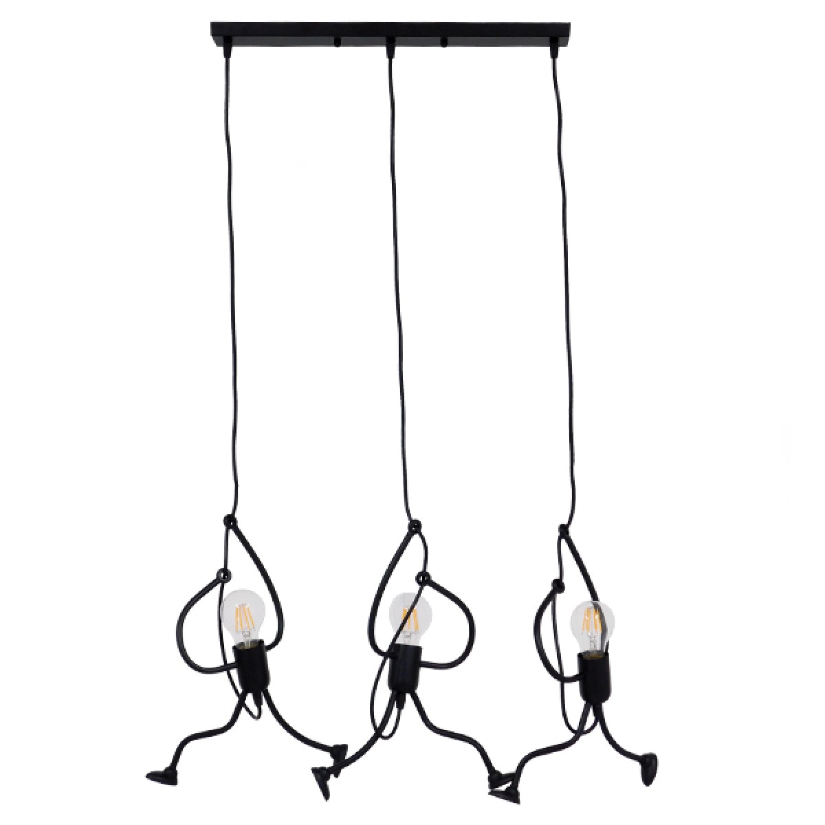 GloboStar® LITTLE MAN 00980 Μοντέρνο Κρεμαστό Φωτιστικό Φιγούρα Τρίφωτο 3 x E27 IP20 Μαύρο Μέταλλο - Μ70 x Π10 x Υ105cm