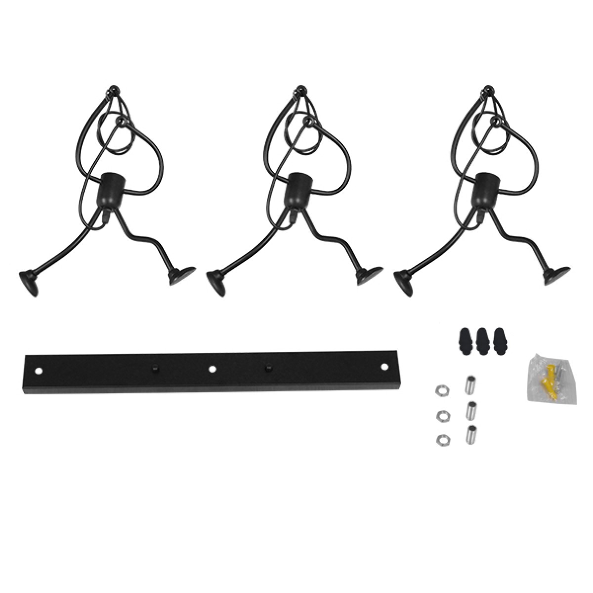 GloboStar® LITTLE MAN 00980 Μοντέρνο Κρεμαστό Φωτιστικό Φιγούρα Τρίφωτο 3 x E27 IP20 Μαύρο Μέταλλο - Μ70 x Π10 x Υ105cm