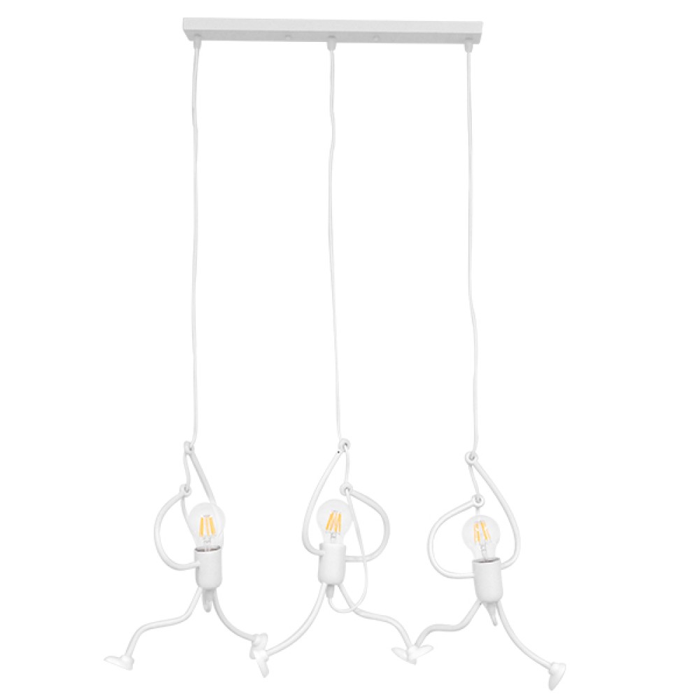 GloboStar® LITTLE MAN 00981 Μοντέρνο Κρεμαστό Φωτιστικό Φιγούρα Τρίφωτο 3 x E27 IP20 Λευκό Μέταλλο - Μ70 x Π10 x Υ105cm