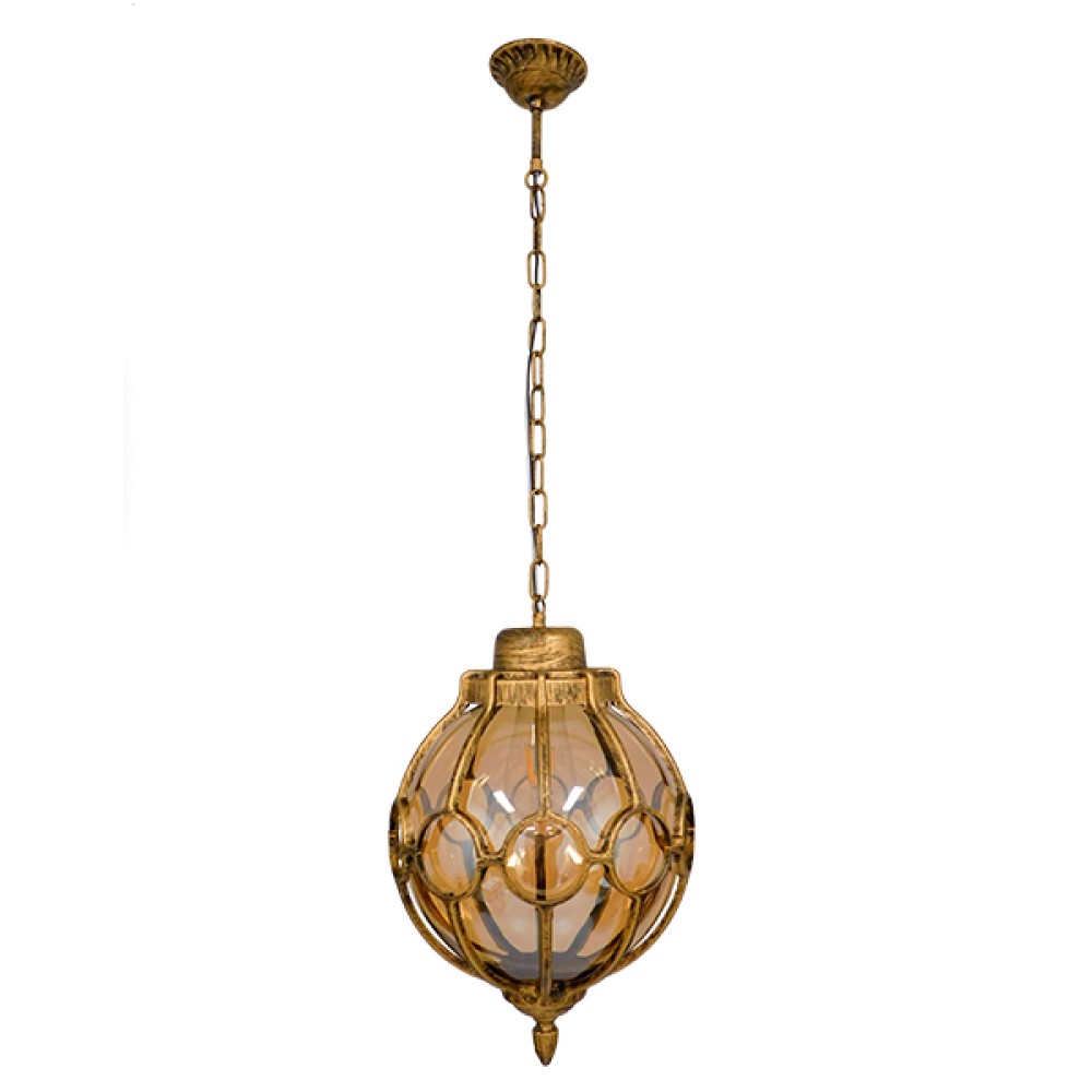GloboStar® ETOILE 00987 Vintage Κρεμαστό Φωτιστικό Μπάλα Μονόφωτο 1 x E27 IP20 Μπρούτζινο & Χρυσό Μέταλλο με Μελί Γυαλί - Μ28 x Π28 x Y38cm