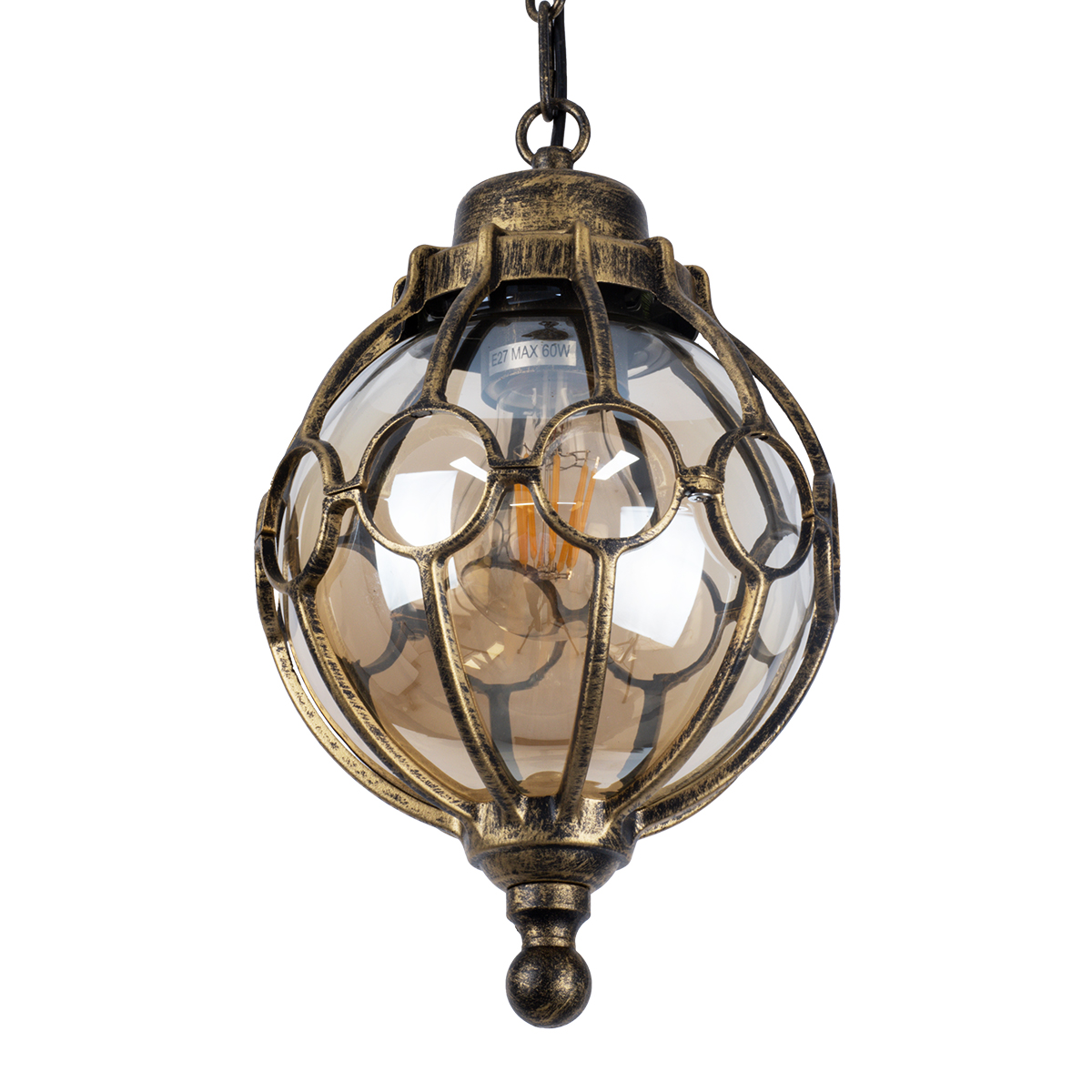 GloboStar® ETOILE 00988 Vintage Κρεμαστό Φωτιστικό Μπάλα Μονόφωτο 1 x E27 IP20 Μπρούτζινο Μέταλλο με Μελί Γυαλί - Μ18 x Π18 x Y27cm