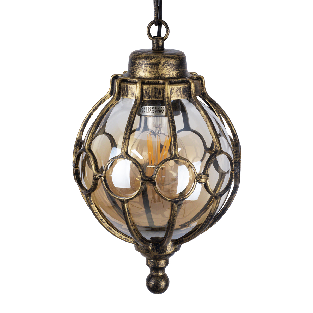 GloboStar® ETOILE 00988 Vintage Κρεμαστό Φωτιστικό Μπάλα Μονόφωτο 1 x E27 IP20 Μπρούτζινο Μέταλλο με Μελί Γυαλί - Μ18 x Π18 x Y27cm