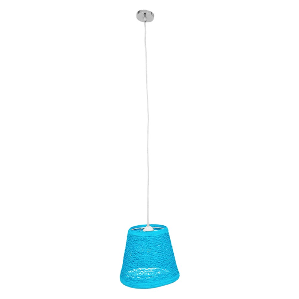 GloboStar® PLAYROOM 00995 Vintage Κρεμαστό Φωτιστικό Καμπάνα Μονόφωτο 1 x E27 IP20 Μπλε Rattan - Μ32 x Π32 x Υ27cm