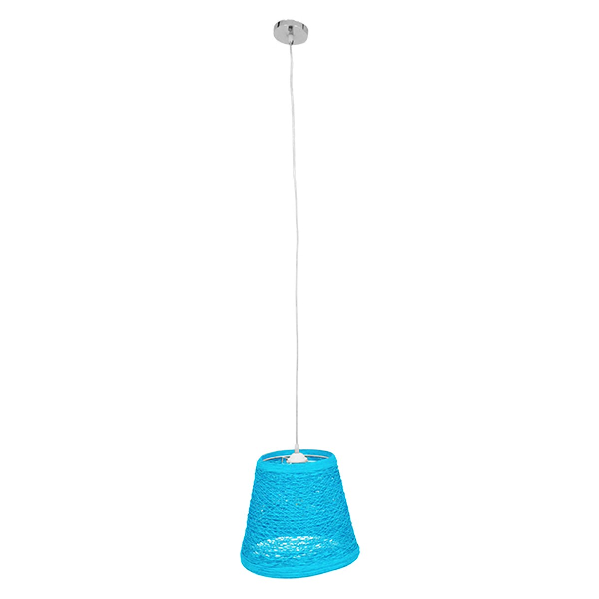 GloboStar® PLAYROOM 00995 Vintage Κρεμαστό Φωτιστικό Καμπάνα Μονόφωτο 1 x E27 IP20 Μπλε Rattan - Μ32 x Π32 x Υ27cm
