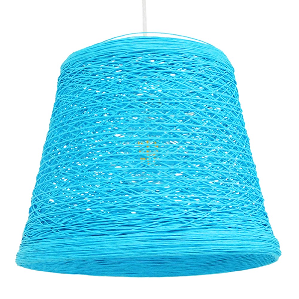 GloboStar® PLAYROOM 00995 Vintage Κρεμαστό Φωτιστικό Καμπάνα Μονόφωτο 1 x E27 IP20 Μπλε Rattan - Μ32 x Π32 x Υ27cm