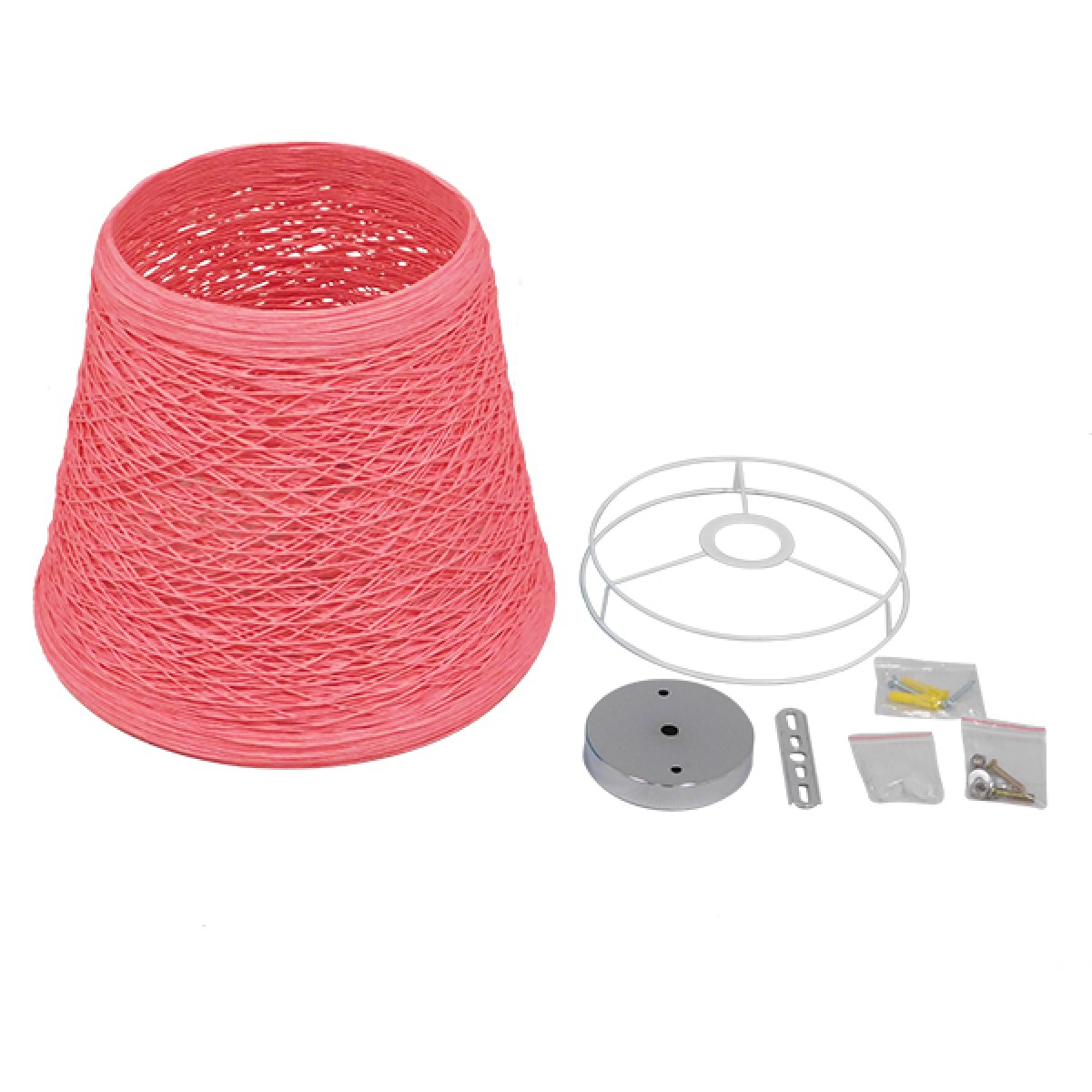 GloboStar® PLAYROOM 00996 Vintage Κρεμαστό Φωτιστικό Καμπάνα Μονόφωτο 1 x E27 IP20 Ροζ Rattan - Μ32 x Π32 x Υ27cm