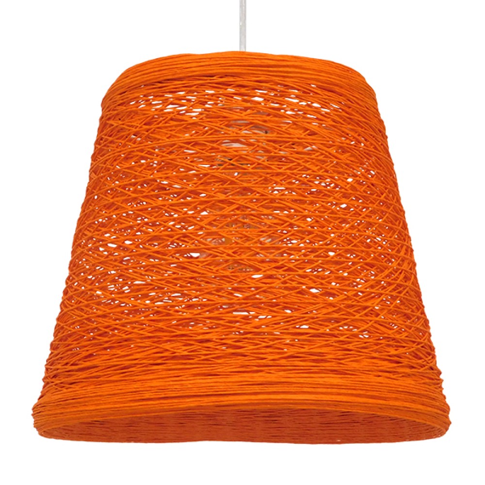 GloboStar® PLAYROOM 00997 Vintage Κρεμαστό Φωτιστικό Καμπάνα Μονόφωτο 1 x E27 IP20 Πορτοκαλί Rattan - Μ32 x Π32 x Υ27cm