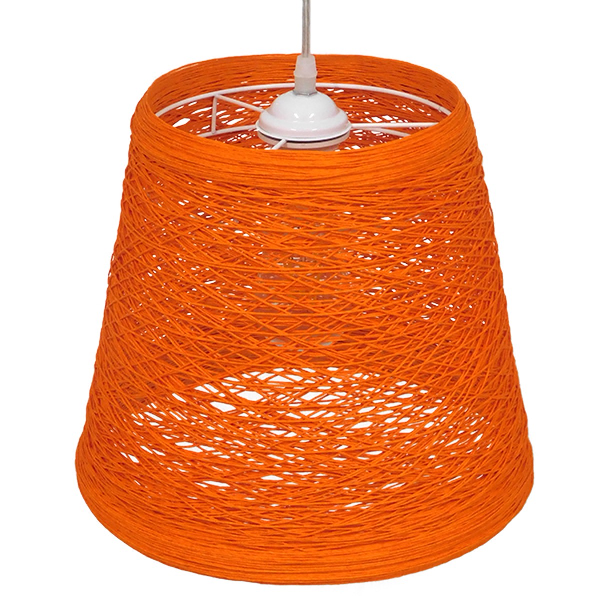 GloboStar® PLAYROOM 00997 Vintage Κρεμαστό Φωτιστικό Καμπάνα Μονόφωτο 1 x E27 IP20 Πορτοκαλί Rattan - Μ32 x Π32 x Υ27cm