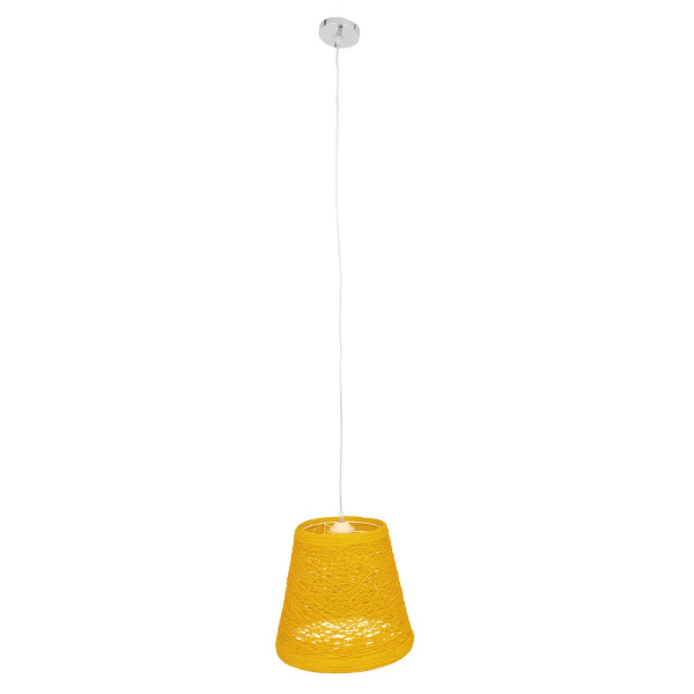 GloboStar® PLAYROOM 00998 Vintage Κρεμαστό Φωτιστικό Καμπάνα Μονόφωτο 1 x E27 IP20 Κίτρινο Rattan - Μ32 x Π32 x Υ27cm