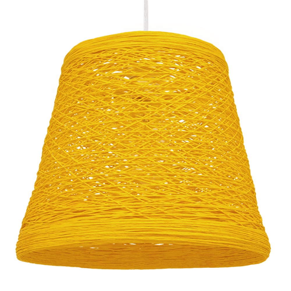 GloboStar® PLAYROOM 00998 Vintage Κρεμαστό Φωτιστικό Καμπάνα Μονόφωτο 1 x E27 IP20 Κίτρινο Rattan - Μ32 x Π32 x Υ27cm