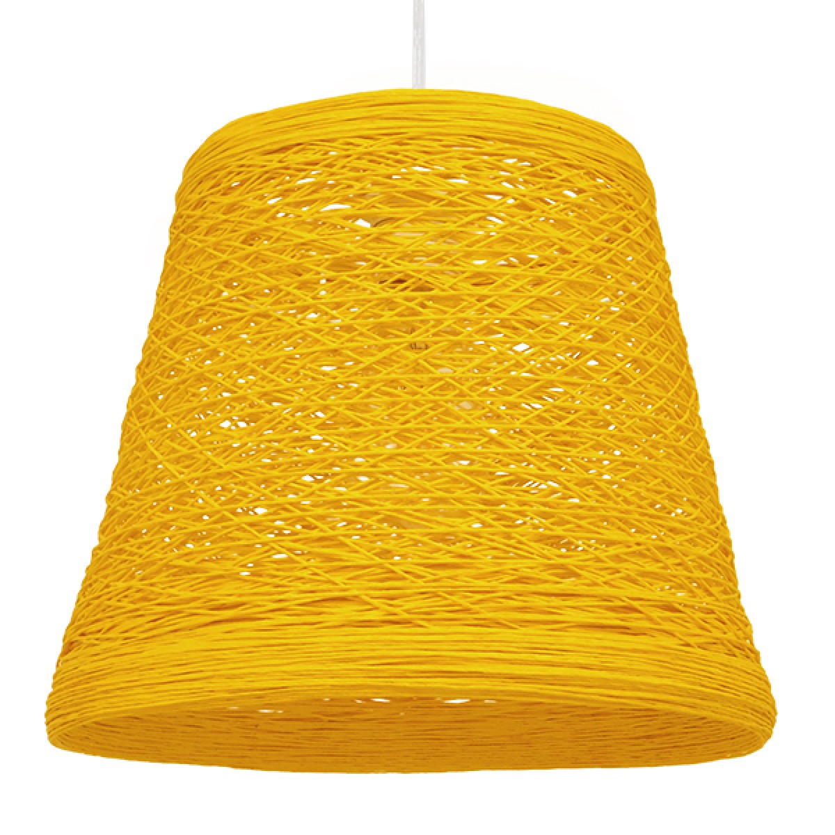 GloboStar® PLAYROOM 00998 Vintage Κρεμαστό Φωτιστικό Καμπάνα Μονόφωτο 1 x E27 IP20 Κίτρινο Rattan - Μ32 x Π32 x Υ27cm