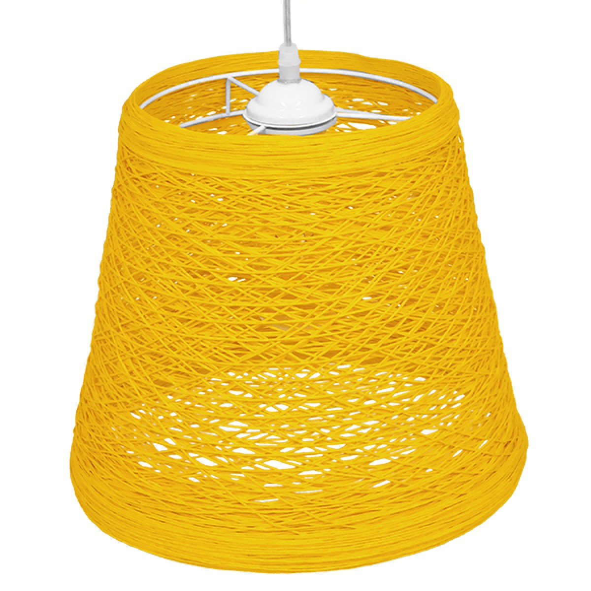 GloboStar® PLAYROOM 00998 Vintage Κρεμαστό Φωτιστικό Καμπάνα Μονόφωτο 1 x E27 IP20 Κίτρινο Rattan - Μ32 x Π32 x Υ27cm