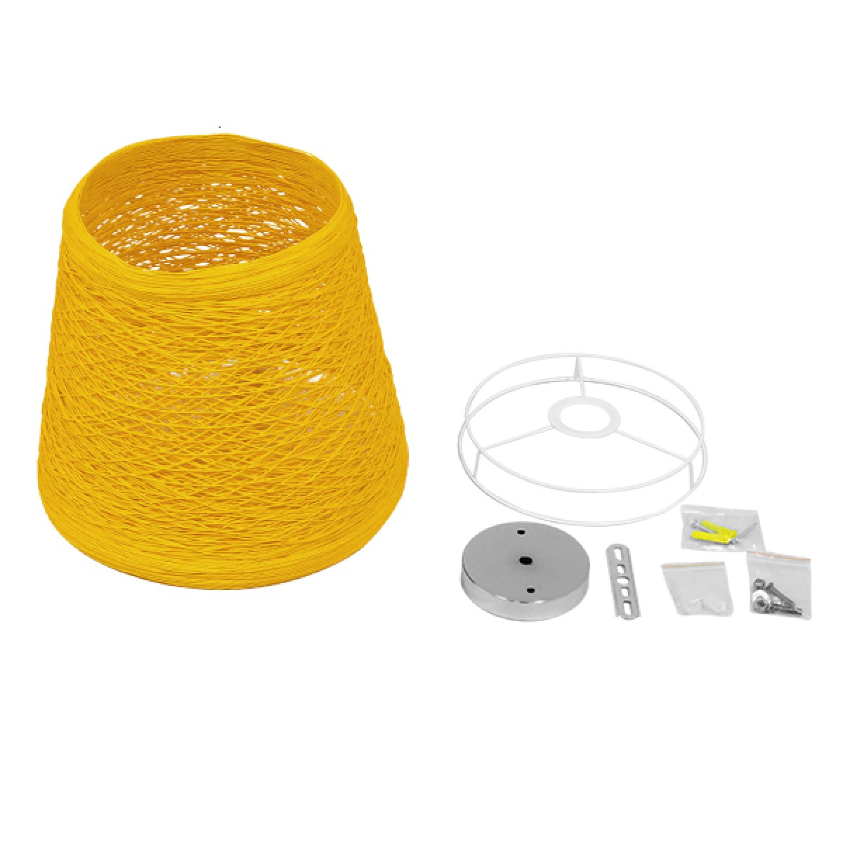 GloboStar® PLAYROOM 00998 Vintage Κρεμαστό Φωτιστικό Καμπάνα Μονόφωτο 1 x E27 IP20 Κίτρινο Rattan - Μ32 x Π32 x Υ27cm