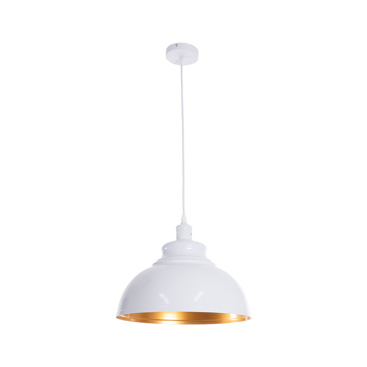 GloboStar® ANDY 00999 Μοντέρνο Κρεμαστό Φωτιστικό Καμπάνα Μονόφωτο 1 x E27 IP20 Λευκό & Χρυσό Μέταλλο - Μ35 x Π35 x Υ28cm