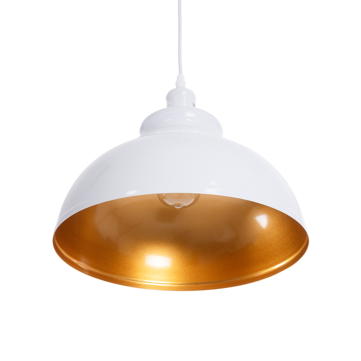 GloboStar® ANDY 00999 Μοντέρνο Κρεμαστό Φωτιστικό Καμπάνα Μονόφωτο 1 x E27 IP20 Λευκό & Χρυσό Μέταλλο - Μ35 x Π35 x Υ28cm