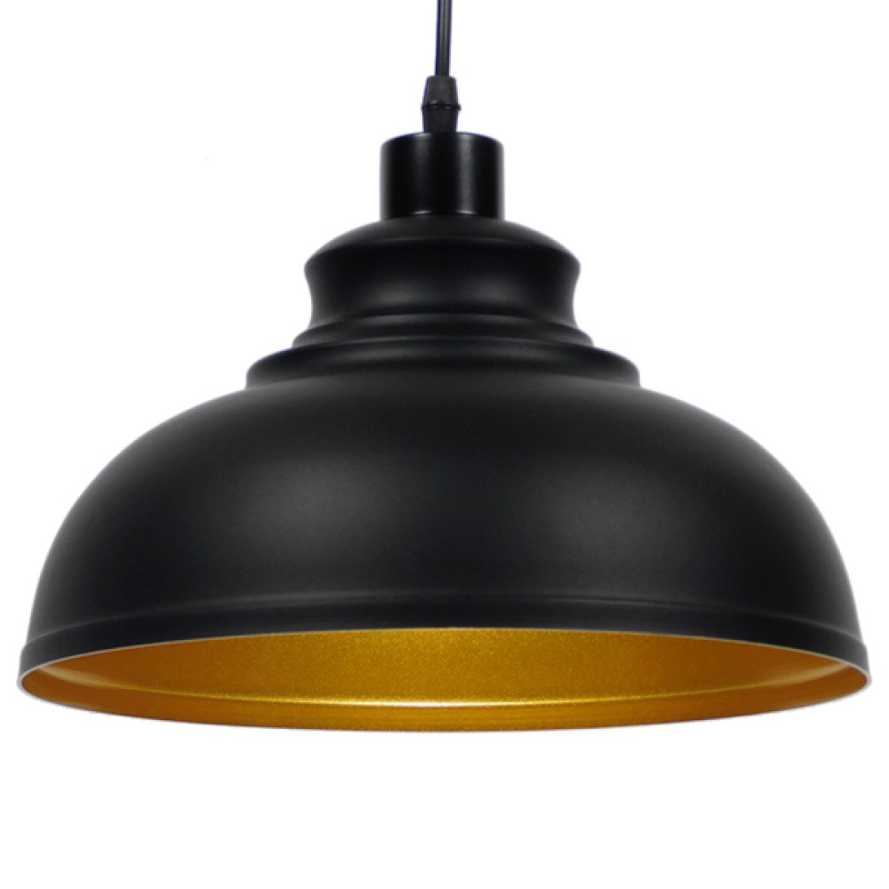 GLOBOSTAR® ANDY 01000 Μοντέρνο Κρεμαστό Φωτιστικό Οροφής με Ντουί 1 x E27 AC 220-240V IP20 - Μαύρο & Χρυσό - Μ35 x Π35 x Y28cm