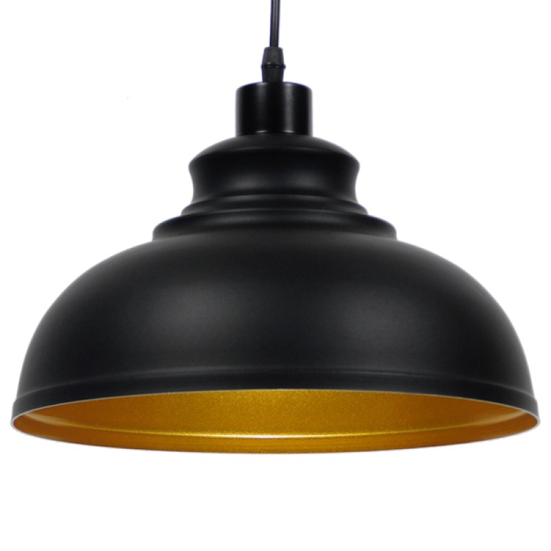 GLOBOSTAR® ANDY 01000 Μοντέρνο Κρεμαστό Φωτιστικό Οροφής με Ντουί 1 x E27 AC 220-240V IP20 - Μαύρο & Χρυσό - Μ35 x Π35 x Y28cm