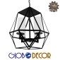 GloboStar® DASTAR 01001-1 Vintage Κρεμαστό Φωτιστικό Πλέγμα Πολύφωτο 4 x E27 IP20 Μαύρο Μέταλλο με Λευκό Γυαλί - Μ52 x Π52 x Υ53cm