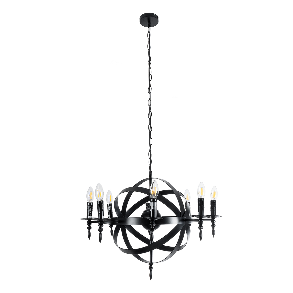 GloboStar® ESTELLE 01003 Vintage Κρεμαστό Φωτιστικό Πλέγμα Πολύφωτο 8 x E14 IP20 Μαύρο Μέταλλο - Μ65 x Π65 x Y50cm