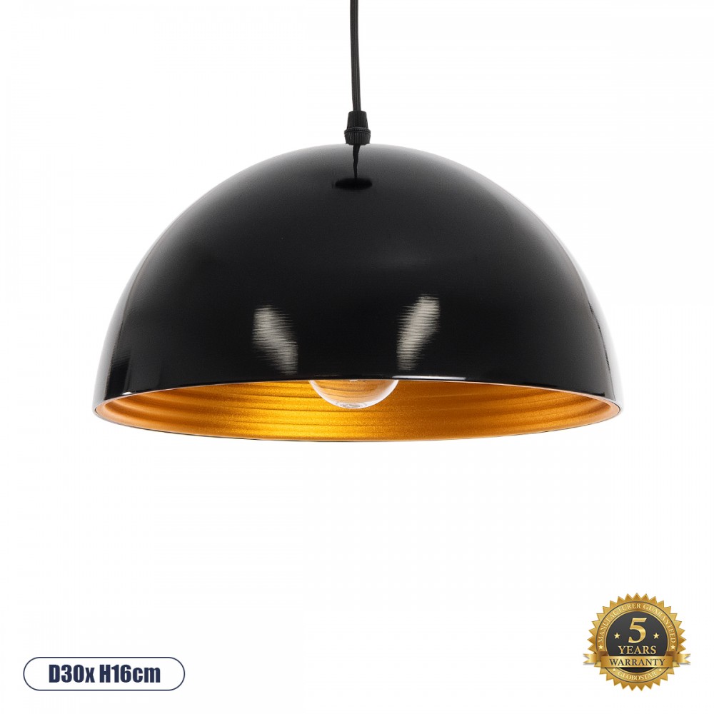 GLOBOSTAR® MEDEA 01004 Μοντέρνο Κρεμαστό Φωτιστικό Οροφής με Ντουί 1 x E27 AC 220-240V IP20 - Μαύρο & Χρυσό - Μ30 x Π30 x Y16cm