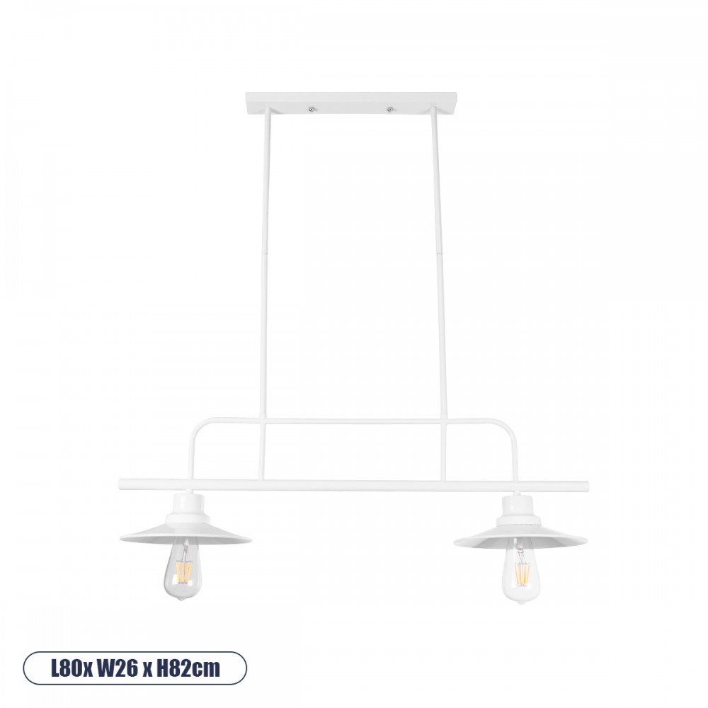 GloboStar® REGAL 01008 Vintage Φωτιστικό Οροφής Ράγα Δίφωτο 2 x E27 IP20 Λευκό Μέταλλο - Μ80 x Π26 x Υ82cm