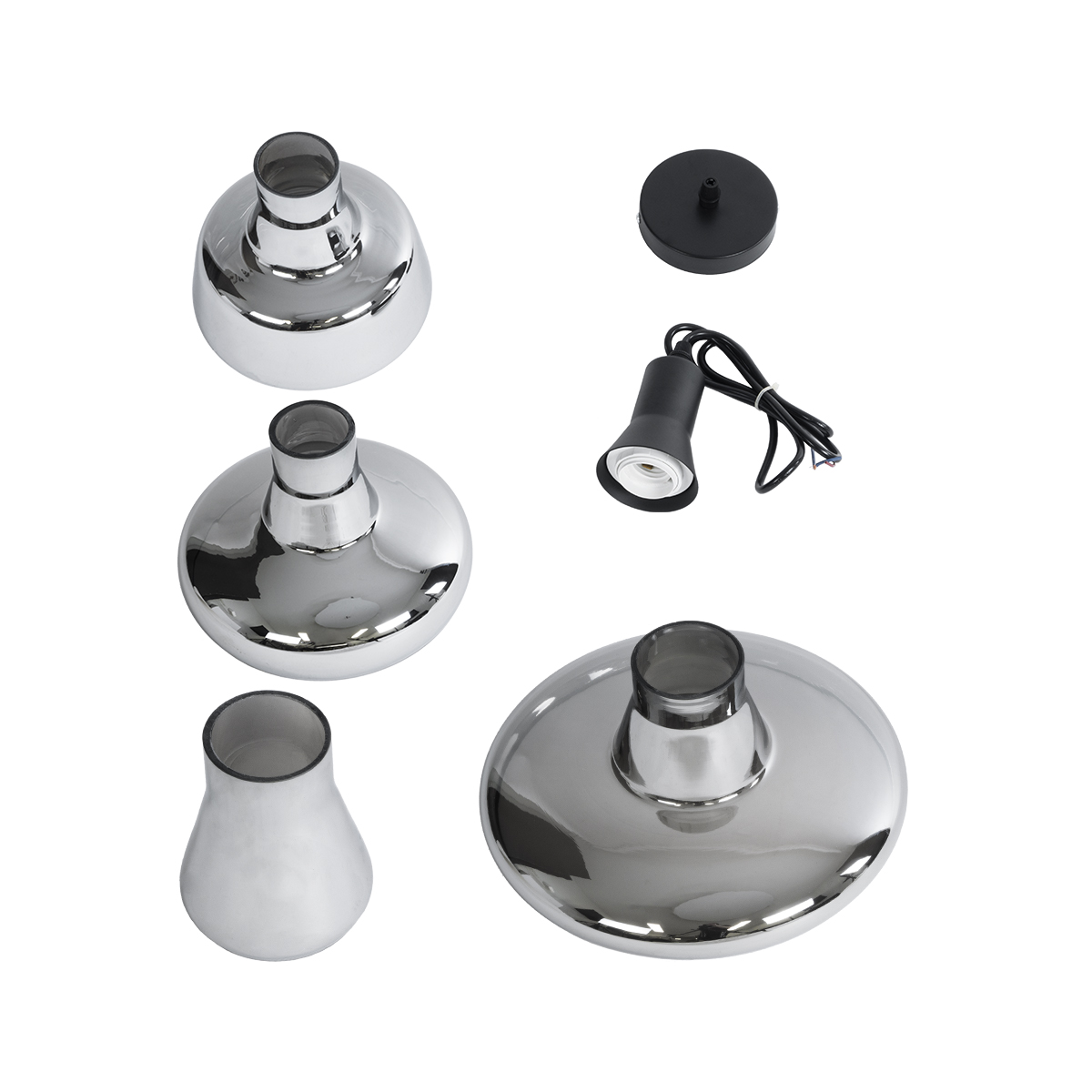 GloboStar® FEMINE 01011 Μοντέρνο Κρεμαστό Φωτιστικό Καμπάνα Σετ Πολύφωτο 4 x E27 IP20 Διάφανο Γυαλί με Μαύρο Μέταλλο - Μ70 x Π70 x Y24.5cm