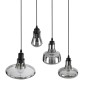 GloboStar® FEMINE 01011 Μοντέρνο Κρεμαστό Φωτιστικό Καμπάνα Σετ Πολύφωτο 4 x E27 IP20 Διάφανο Γυαλί με Μαύρο Μέταλλο - Μ70 x Π70 x Y24.5cm