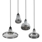 GloboStar® FEMINE 01011 Μοντέρνο Κρεμαστό Φωτιστικό Καμπάνα Σετ Πολύφωτο 4 x E27 IP20 Διάφανο Γυαλί με Μαύρο Μέταλλο - Μ70 x Π70 x Y24.5cm