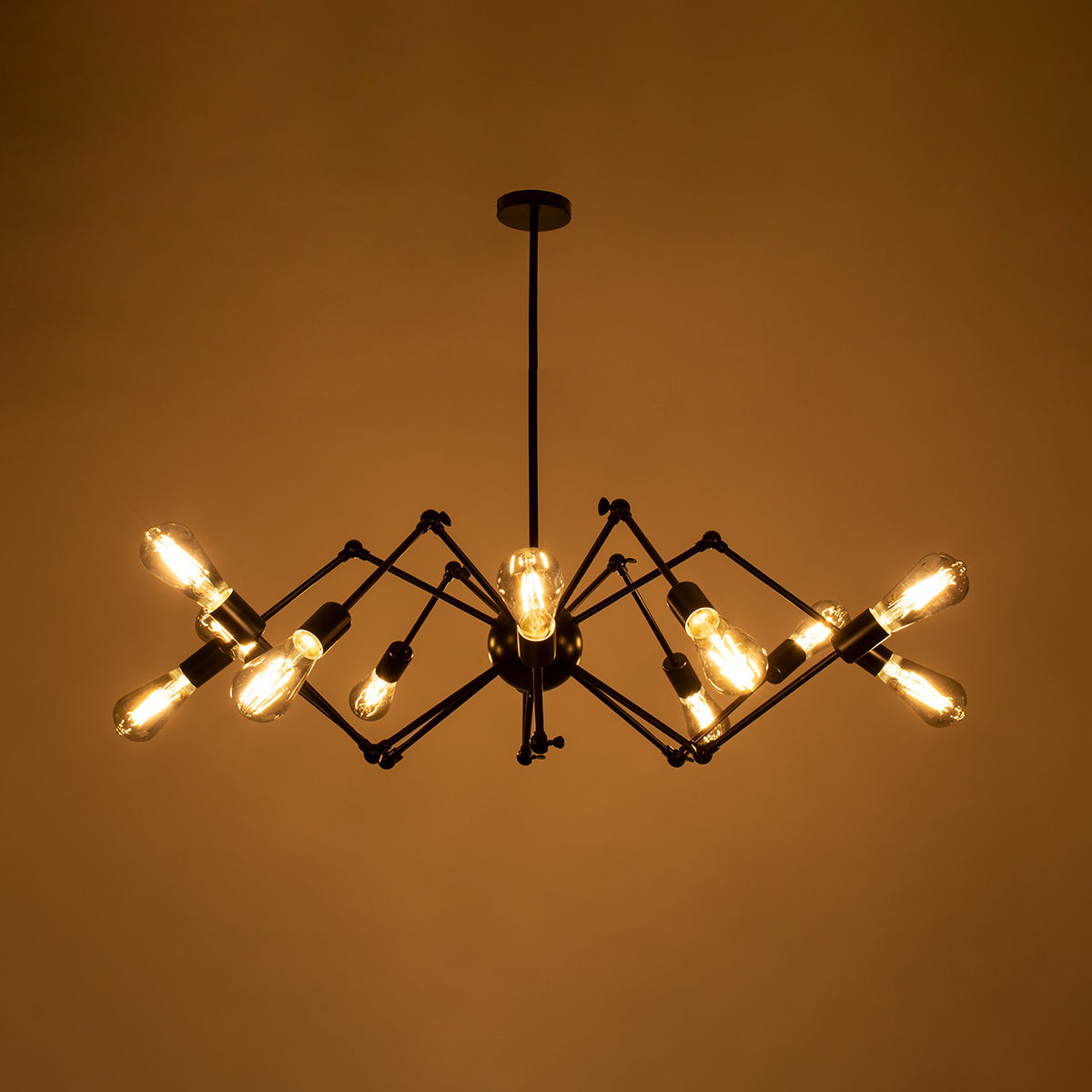 GloboStar® SPIDER 01012 Vintage Φωτιστικό Οροφής Πλέγμα Πολύφωτο 12 x E27 IP20 Μαύρο Μέταλλο - Μ100 x Π100 x Υ40cm