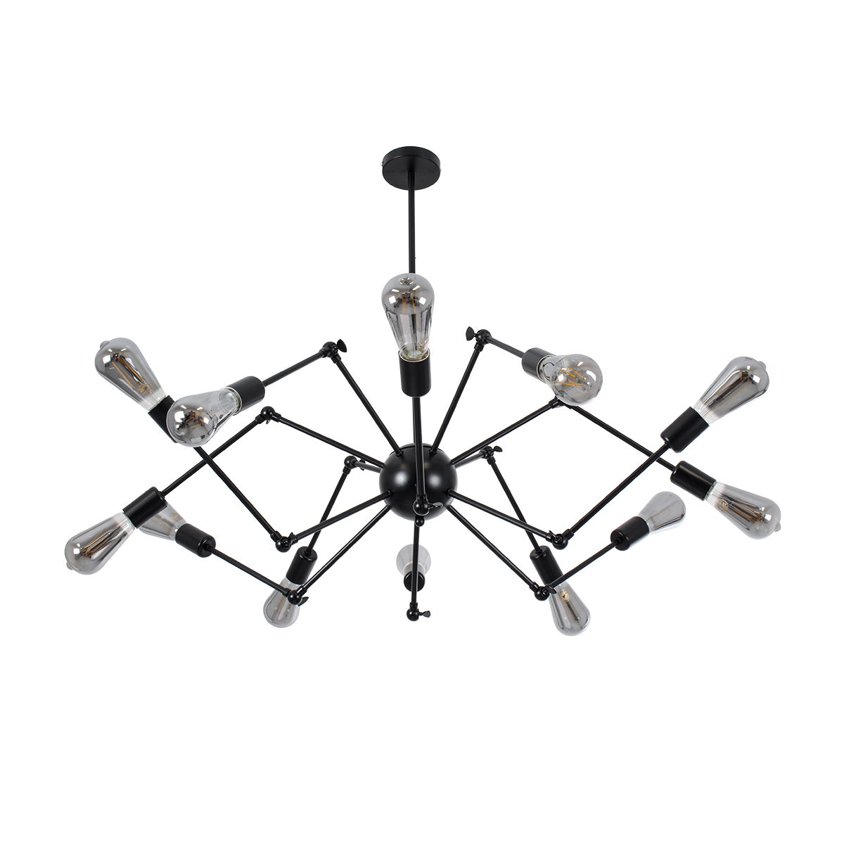 GloboStar® SPIDER 01012 Vintage Φωτιστικό Οροφής Πλέγμα Πολύφωτο 12 x E27 IP20 Μαύρο Μέταλλο - Μ100 x Π100 x Υ40cm