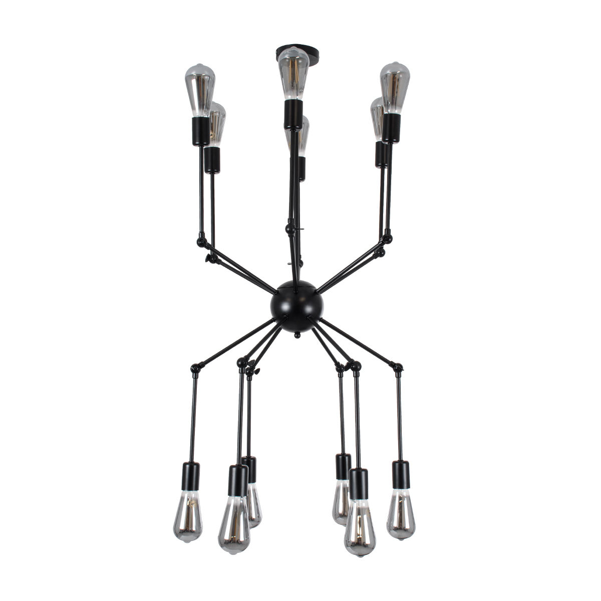 GloboStar® SPIDER 01012 Vintage Φωτιστικό Οροφής Πλέγμα Πολύφωτο 12 x E27 IP20 Μαύρο Μέταλλο - Μ100 x Π100 x Υ40cm