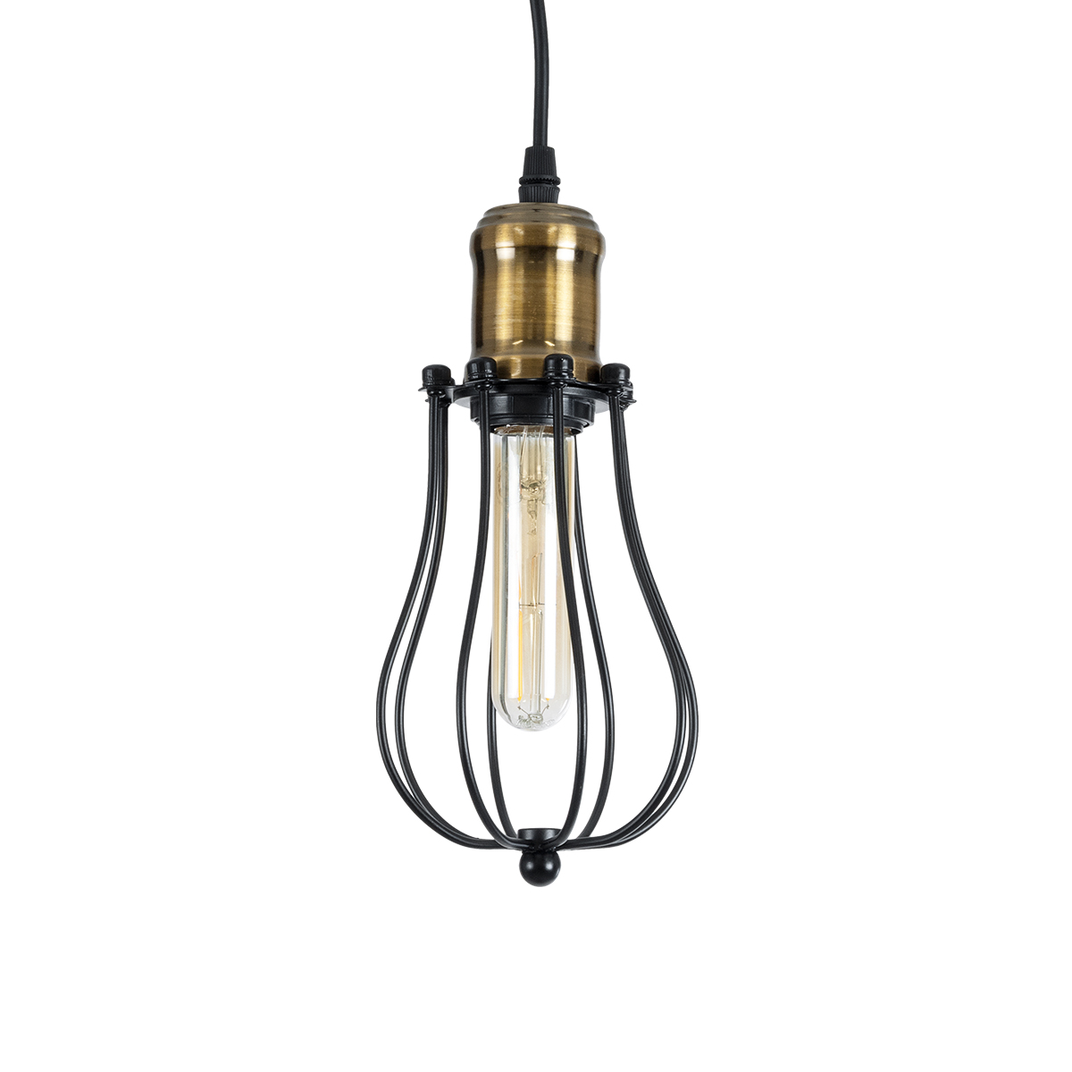 GloboStar® CAMBER 01016 Vintage Κρεμαστό Φωτιστικό Πλέγμα Μονόφωτο 1 x E27 IP20 Μαύρο & Χρυσό Μέταλλο - Μ12 x Π12 x Υ18cm