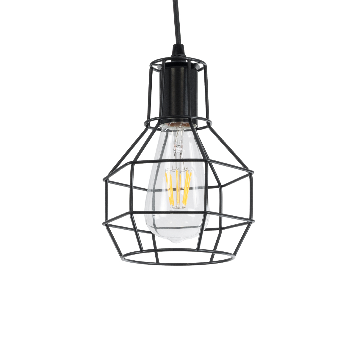 GloboStar® CAGE BLACK 01017 Vintage Κρεμαστό Φωτιστικό Πλέγμα Μονόφωτο 1 x E27 IP20 Μαύρο Μέταλλο - Μ15 x Π15 x Υ20cm