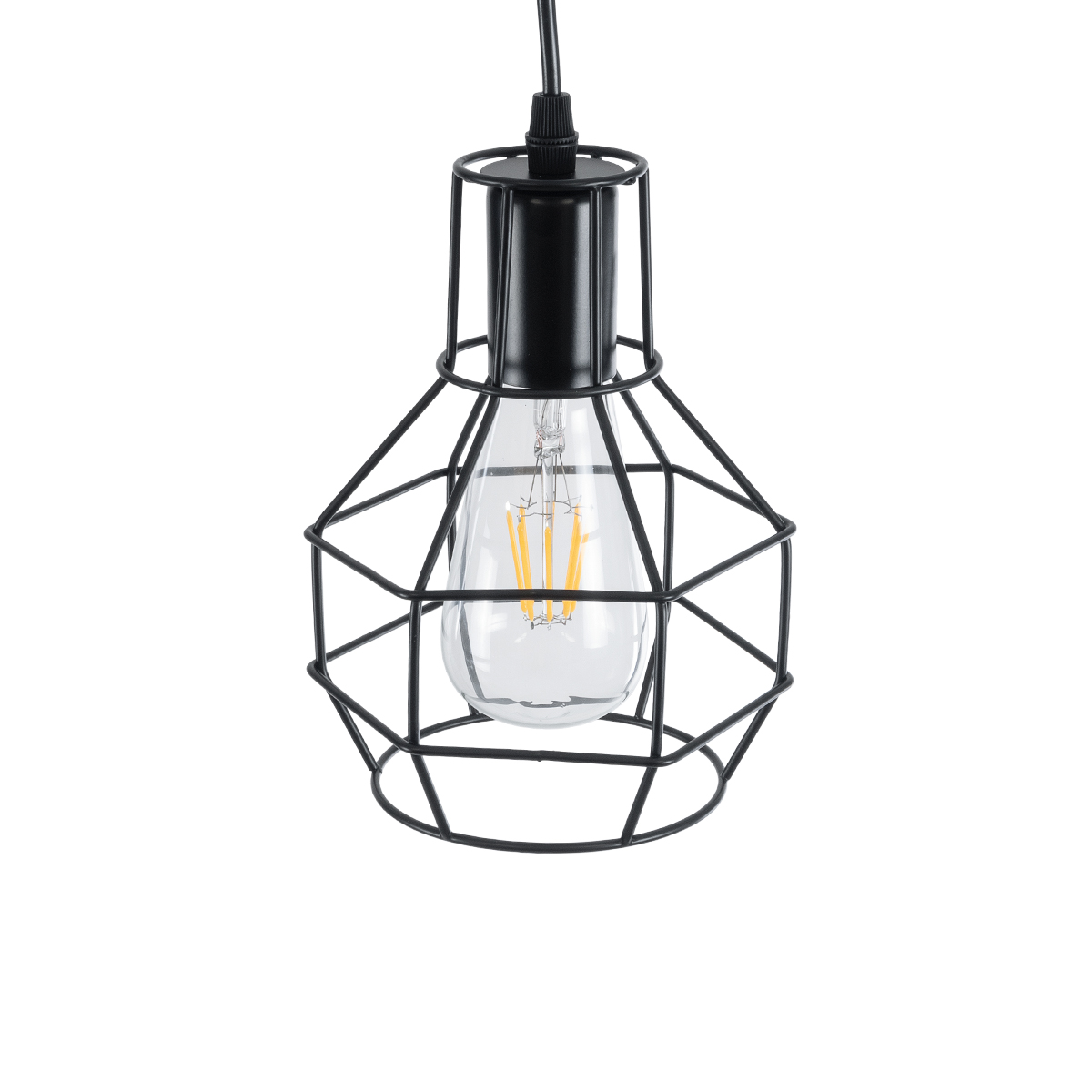 GloboStar® CAGE BLACK 01017 Vintage Κρεμαστό Φωτιστικό Πλέγμα Μονόφωτο 1 x E27 IP20 Μαύρο Μέταλλο - Μ15 x Π15 x Υ20cm