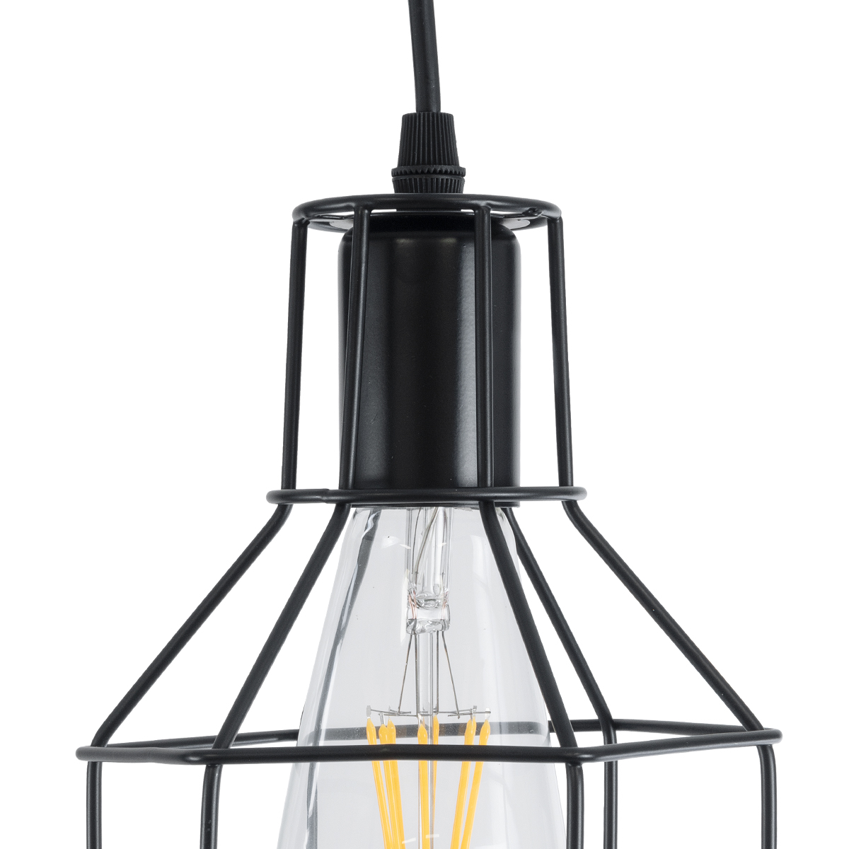GloboStar® CAGE BLACK 01017 Vintage Κρεμαστό Φωτιστικό Πλέγμα Μονόφωτο 1 x E27 IP20 Μαύρο Μέταλλο - Μ15 x Π15 x Υ20cm