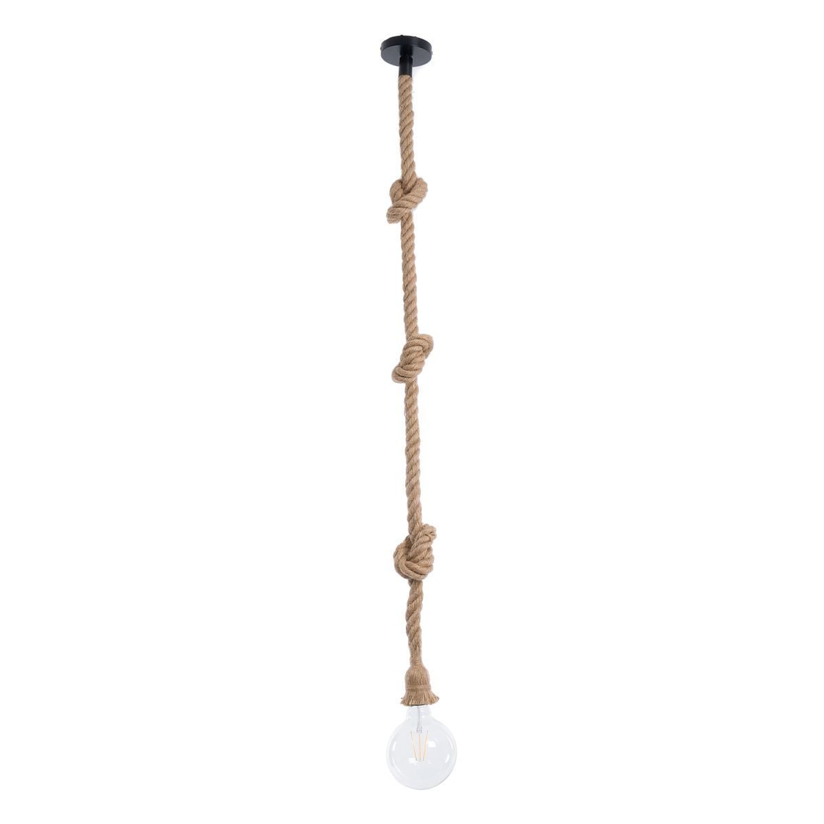 GloboStar® ROPE 01018 Vintage Κρεμαστό Φωτιστικό Ανάρτηση Μονόφωτο 1 x E27 IP20 Μπεζ Σχοινί - Μ3.5 x Π3.5 x Υ200cm